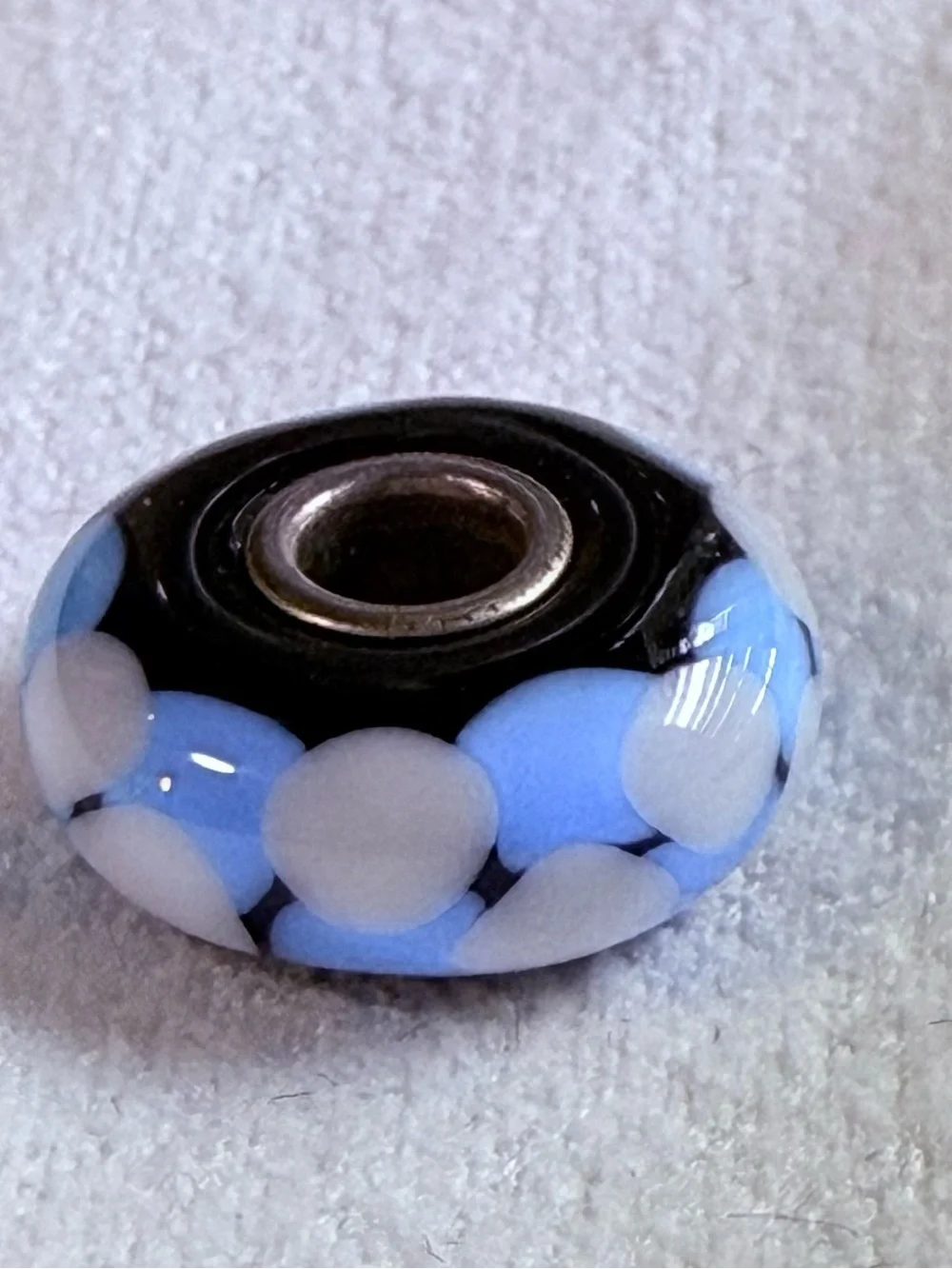 Trollbeads Green, Black, White,Blue Glass Beads Trio